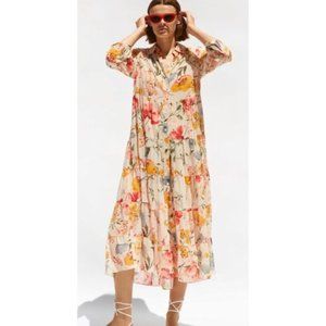 Zara Sheer Chiffon Floral Button Up Maxi Dress